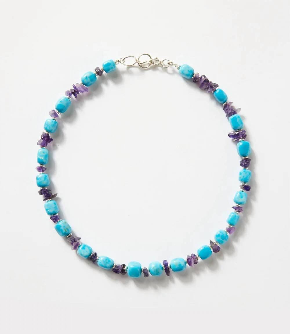 NEW RONDA SMITH women's larimar and amethyst beaded necklace in multi